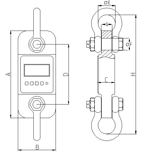Technical drawings of the tension dynamometer/ force gauge PCE-DDM