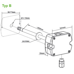 Abmessungen vom Feuchte-Messumformer EE210 Typ B