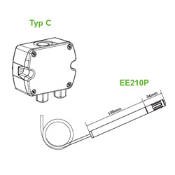 Abmessungen vom Feuchte-Messumformer EE210 Typ C