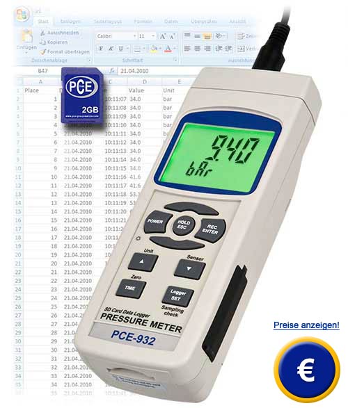 Hochbereichs - Druckmessgert PCE-932 mit externem Drucksensor