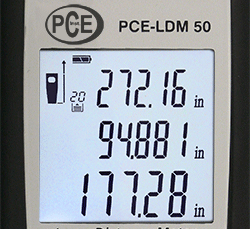 Das gut ablesbare Display vom Lasermessgert PCE-LDM 50.