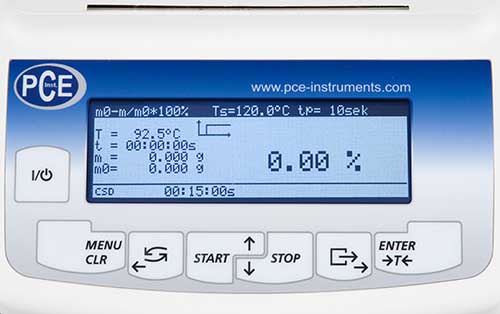 Displayinformationen der Feuchtebestimmerwaage PCE-MB C