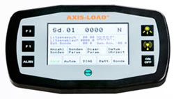 Technische Zeichnung mit Abmessungen vom Handheld Steuergert Typ HAK- 4/2 fr die Kraftmessbolzen AXIS-LOAD