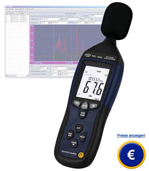 Laermmessgerät PCE-322 A mit Datenspeicher und Software