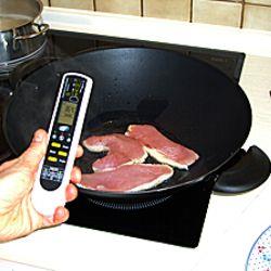 Die Infrarot-Messung des Lebensmittel-Thermometer erlaubt eine sichere Messung auch an heissen Gegenstnden.