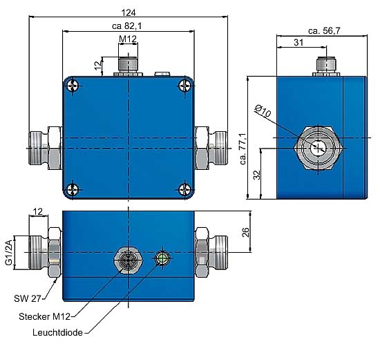 Magnetisch-induktiver Durchflusssensor Abmessung VMI 7 und VMI 10