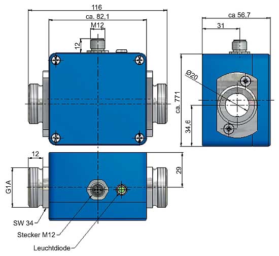 Magnetisch-induktiver Durchflusssensor Abmessung VMI 20