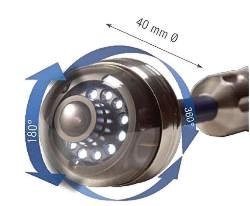 Hier sehen Sie vom Endoskop den Kamerakopf mit den 12 Stück LED Lampen