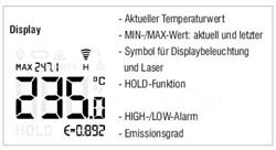 Display-Anzeigen vom Handpyrometer MS-Plus