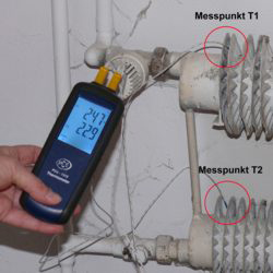 Temperaturmessgerät PCE-T312 bei einer Differenztemperaturmessung.