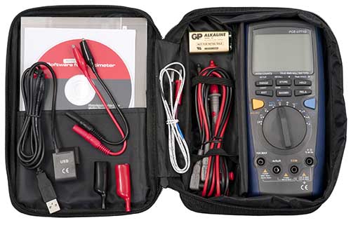 Umfangreiches Zubeh�r vom TRMS-Digitalmultimeter PCE-UT71D