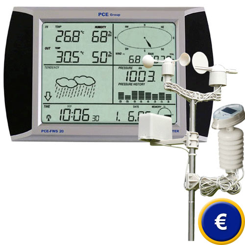 Die Wetterstation PCE-FWS 20 mit Touchscreen-Display und allen Sensoren