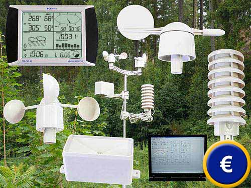 Die Wetterstation PCE-FWS 20 mit Touchscreen-Display und allen Sensoren