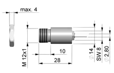 Maßskizze des Miniaturmesskopfes vom Temperaturmesser