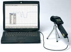 Das Handpyrometer LS-Plus im Einsatz mit Software und PC