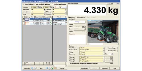 Darstellung der Auswertesoftware der Bodeneinbau Achslastwaage PCE-DPW 1