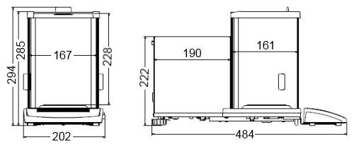 Abmessungen der Analysenwaage XA82/220/2X