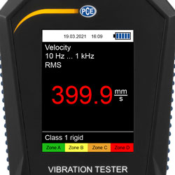 Displayansicht bei dem Datensammler fr Schwingungen PCE-VT 3800