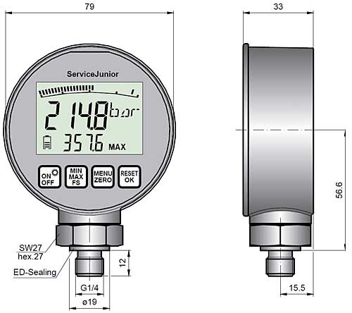 Abmessungen von dem Druckmanometer SCJN-xxxx