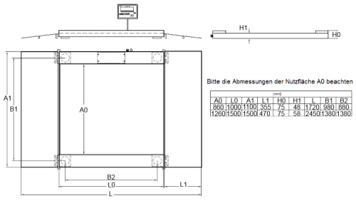 Abmnessungen der Durchfahrwaage der PCE-SD Serie