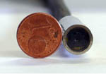 Grssenvergleich: Durchmesser der Optik vom Fiberscope - 1 Cent-Mnze