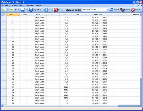 Software des Glanzgradmessgert PCE-GM 60