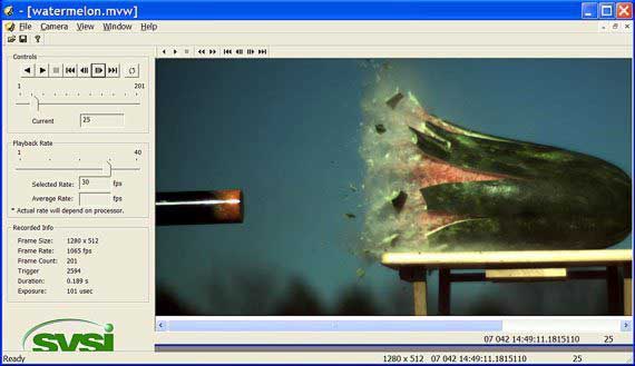 Software der Hochgeschwindikgeitskamera Streamview. (Wassermelone)