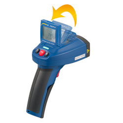 Je nach Bedarf kann das Display von dem Infrarotthermometer stufenweise geklappt werden.