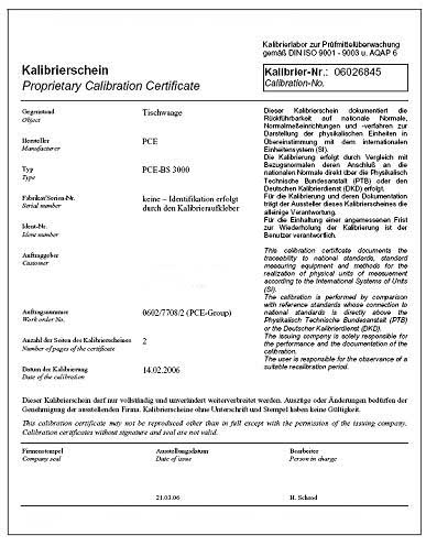 ISO-Prfzertifikat einer Industriewaage / Tischwaage