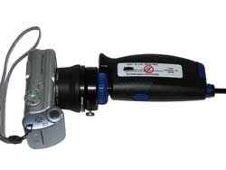 Canon PowerShot A60 mit Adapter und Angestecktem Endoskop PV-636.