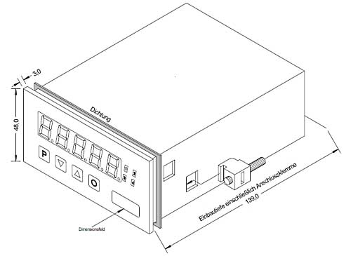 Technische Zeichnung vom Display des Kraftaufnehmer