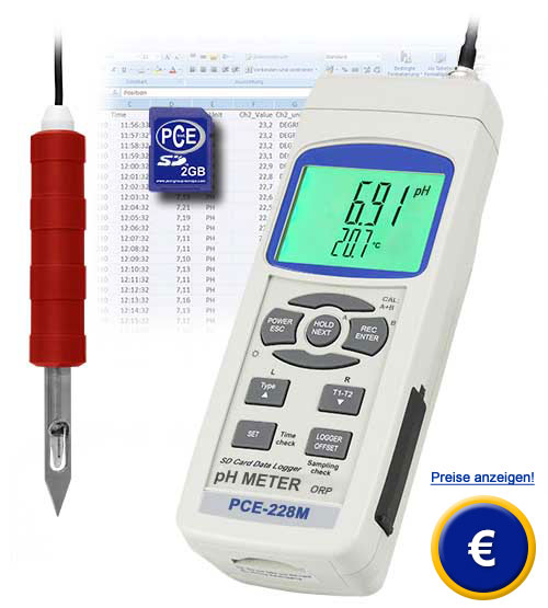 Das Lebensmittel ph-Meter PCE-228M inkl. ph-Elektrode CPC-OSH-12-01