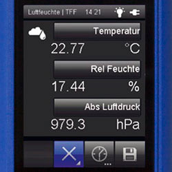 Hochauflsende Anzeige der Messergebnisse auf dem brillanten Farbdisplay vom Luftfeuchte - Messgert XA1000.