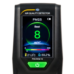 Das Luftqualitätsmessgerät PCE-RCM 10 wird über eine einzelne Taste an der Vorderseite bedient.