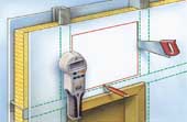 Ortungsgert / Metall-Scanner / Leitungssuchgert Multifinder bei der Anwendung im Trockenbau