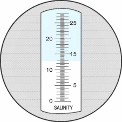 Skala vom Refraktometer-Messgerät für Salzgehalt