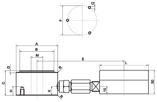 Hier die Dimensionen vom Ringkraftmessgerät 844 zur Messung von Kräften bis zu 1 MN