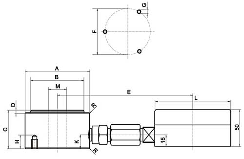 Hier die Dimensionen vom Ringkraftmessgert 844 zur Messung von Krften bis zu 1 MN