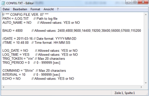 Hier finden Sie Einstellungsmglichkeiten vom RS232 / USB Datenlogger PCE-USM