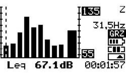 Das Display des Schallanalysator PCE-DSA 50 bei einer Energie-quivalenter Dauerschallpegel (Leq) Anzeige.