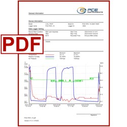 Messdaten im PDF Format zum Temperatur und Feuchte Datenlogger  PCE-PDFL 10