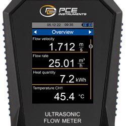 Displayansicht beim dem Ultraschall Durchflussmessgert PCE-TDS 200 Serie