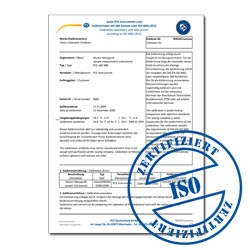 ISO Kalibrierzertifikat zum Ultraschall Durchflussmessgerät PCE-TDS 200 Serie