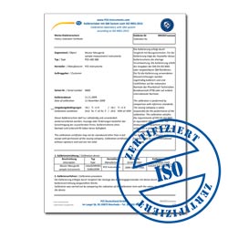 ISO Kalibrierzertifikat zum Ultraschall Durchflussmessgert PCE-TDS 200 Serie