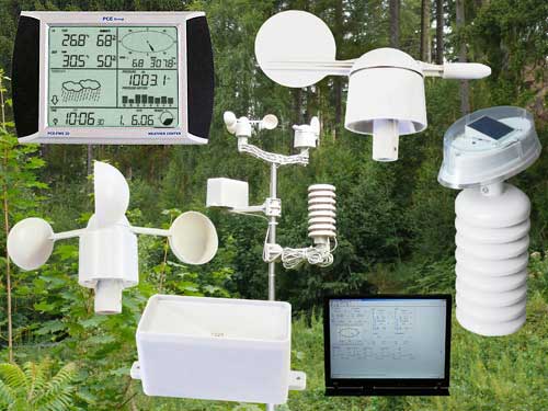 Hier sehen sehen sie die Wetter-Messstation / Klimastation mit allen Sensoren und der Software